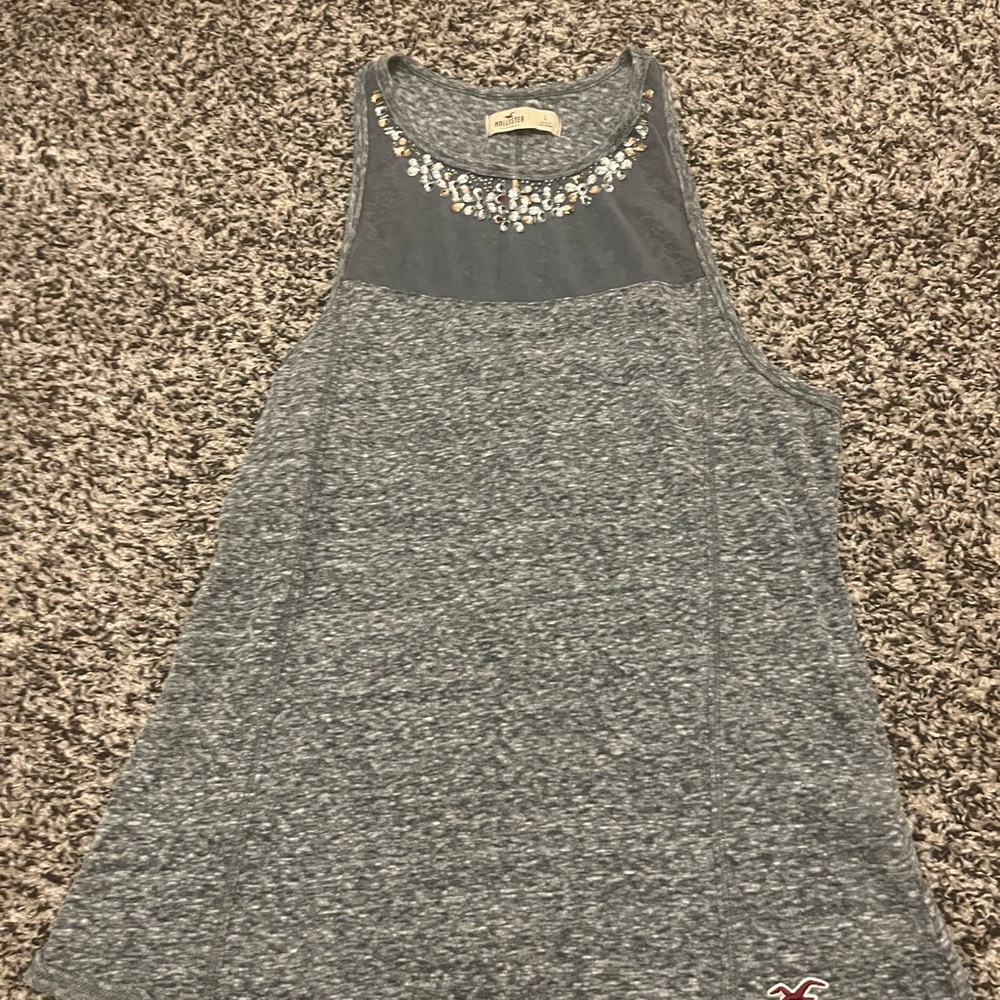 Hollister Women's Charcoal Tank Top with Embellishments